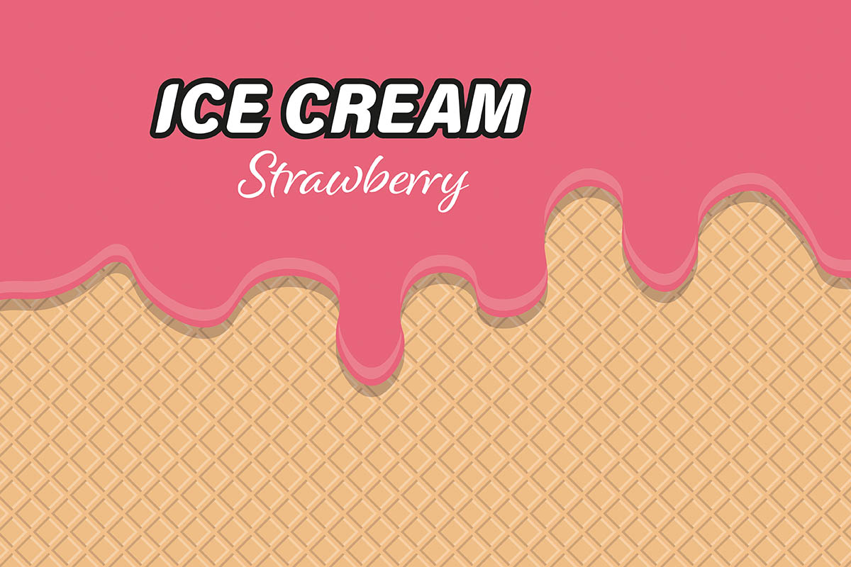 Vektor - Schriftzug Icecream Strawberry mit Waffelhintergrund