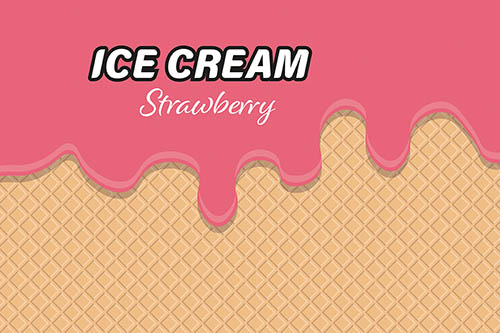 Vector - Schriftzug Icecream Strawberry mit Waffelhintergrund